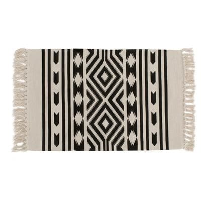 Ethnic Geo Area Rug in Cotton Canvas for Bath, Bed, Living Room 