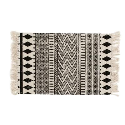 Ethnic Geo Area Rug in Cotton Canvas for Bath, Bed, Living Room 