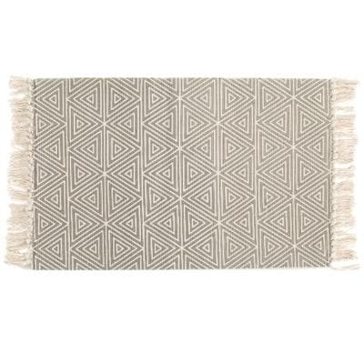 Ethnic Geo Area Rug in Cotton Canvas for Bath, Bed, Living Room 