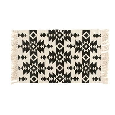 Ethnic Geo Area Rug in Cotton Canvas for Bath, Bed, Living Room 