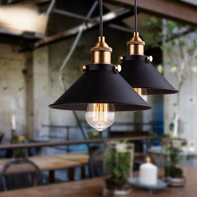 cone painted metal with brushed brass black gold pendant light