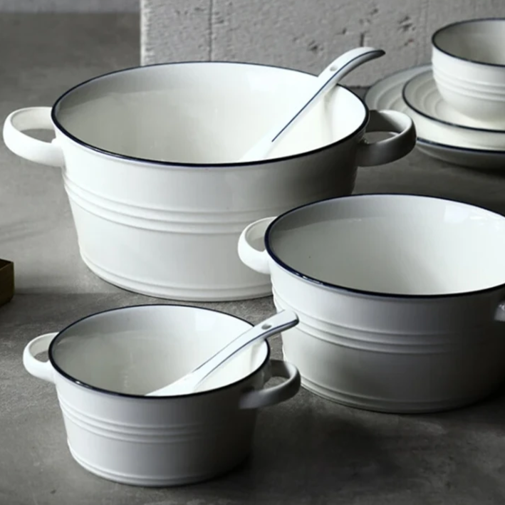 Cheap white Ceramic Serving Bowls with handles