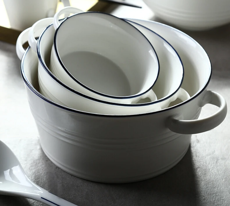 Cheap white Ceramic Serving Bowls with handles