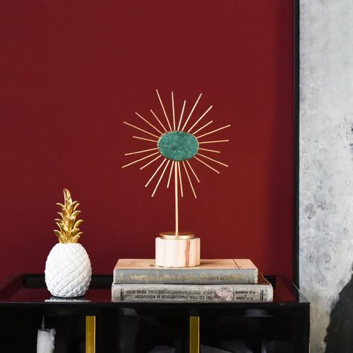 Boho Gold Metal Sun Sculpture with Precious Stone for Room Decor